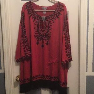 Red and black embroidered blouse NWT 5x